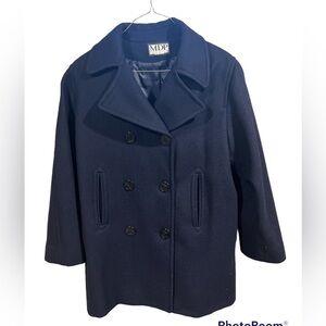 Mario De Pinto Womens Pea Coat Navy Size Large Vintage Wool Blend Made In USA